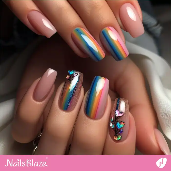 Embellished Rainbow Nail Design | Pride | LGBTQIA2S+ Nails - NB2057
